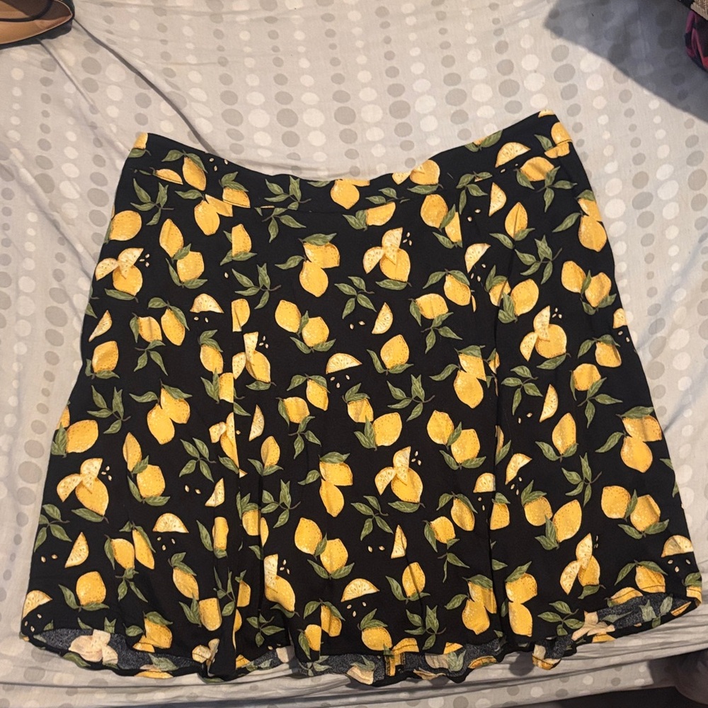 Reformation Lemon Print Black Skirt